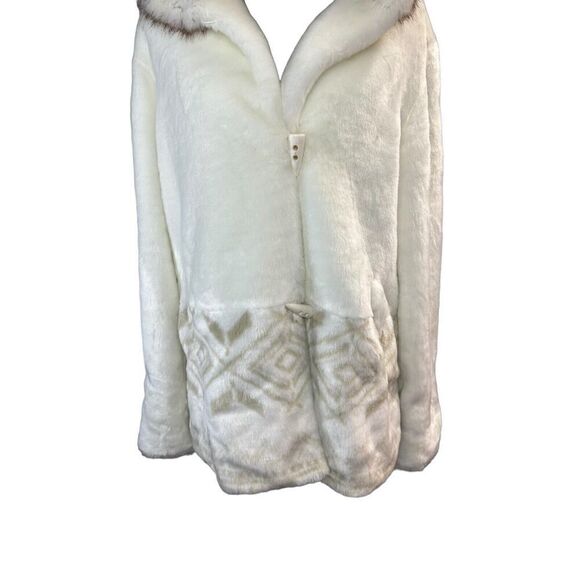 Hannah by Mar Lo White Faux Fur Hooded Coat Size Large - Picture 3 of 13